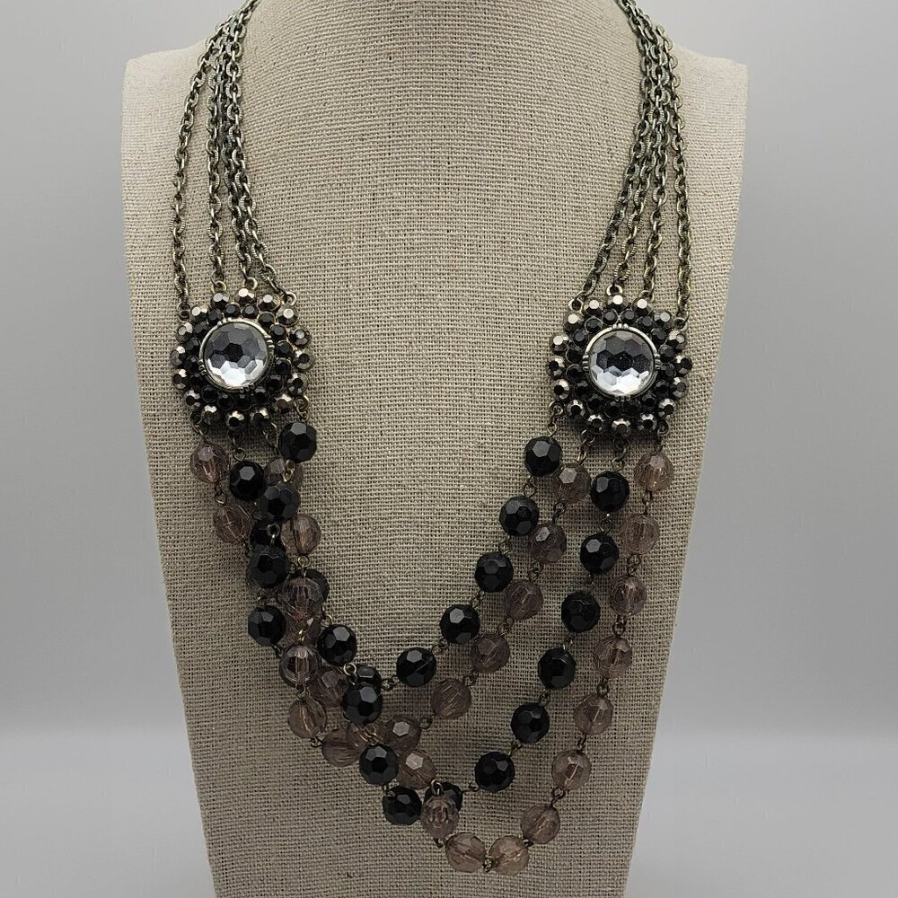 Vintage Robert Rose Victorian Revival Crystal Medallion Bib Necklace 20 In